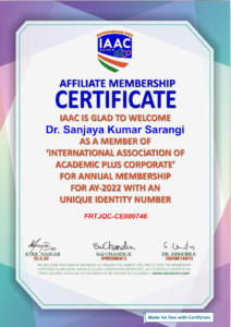 Certificate for Dr. Sanjaya Kumar Sarangi for _IAAC Membership_